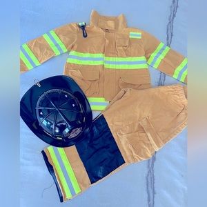 Kids Firefighter Costume with Helmet - Tan High-Visibility